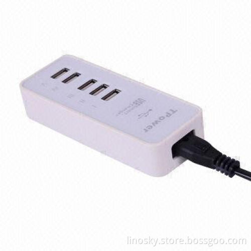 5-port USB smartphone charger for iPad, iPhone, Samsung and other smartphone